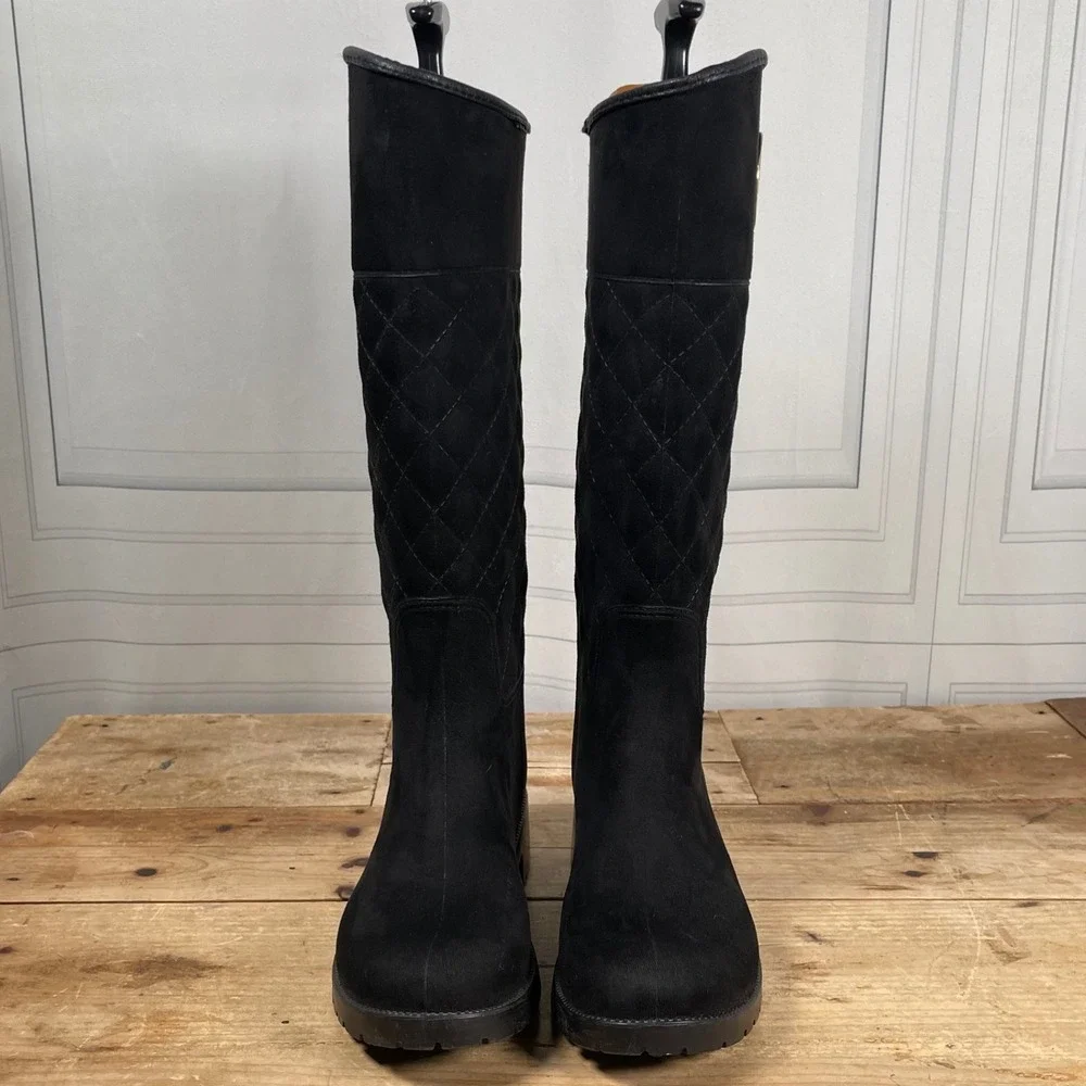 Charleston Shoe Co. Black Suede Quilted Waterproof Tall Rain Boots‎ – Size 7
